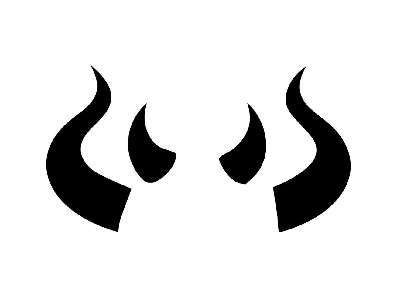 Black silhouette of devil horns with a curved shape design. Demon Horns. Halloween, evil, fantasy, spooky concept. Isolated on white background. Print, design element. vector