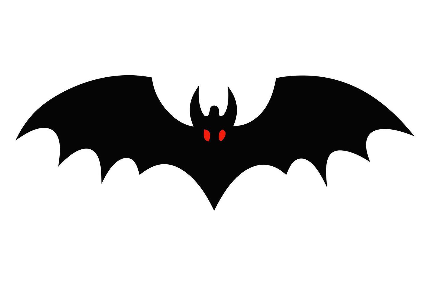 Black silhouette of a bat isolated on white background. Concept of Halloween symbol, wildlife, nocturnal creature, minimalist style, vampire bat. Print, icon, design element. vector