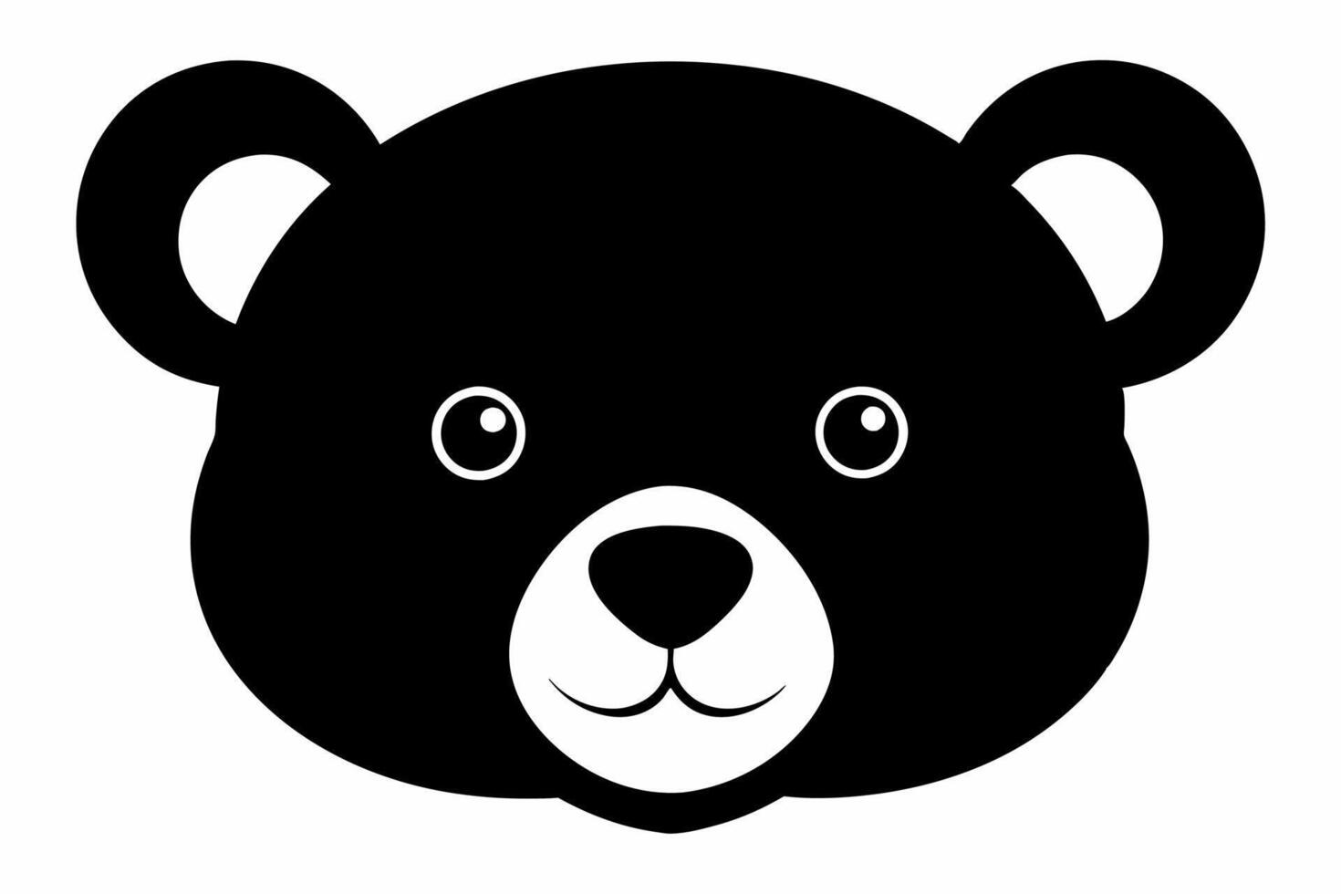 Black silhouette of a toy bear face isolated on a white background. Cute plush bear head. Concept of kids toys, childhood, fun, game, playtime, minimalist design. Print, icon, design element vector