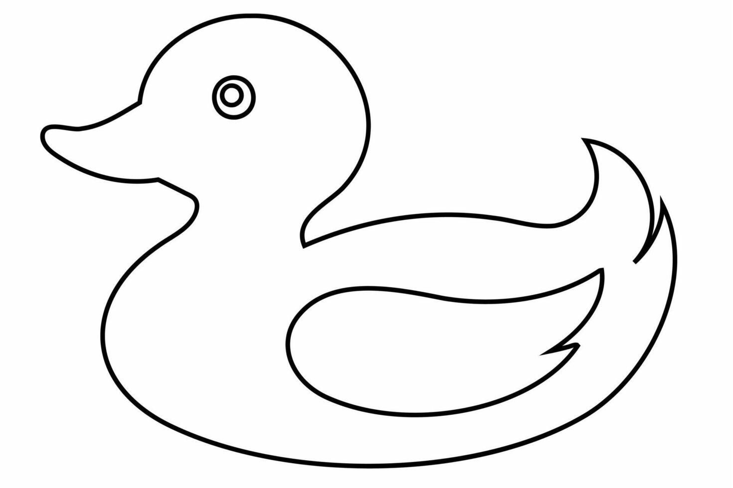 Black outline of a rubber duck isolated on a white background. Bath toy duck icon. Concept of minimalism, bath toy, simple design. Print, icon, logo, template, design element, coloring page vector