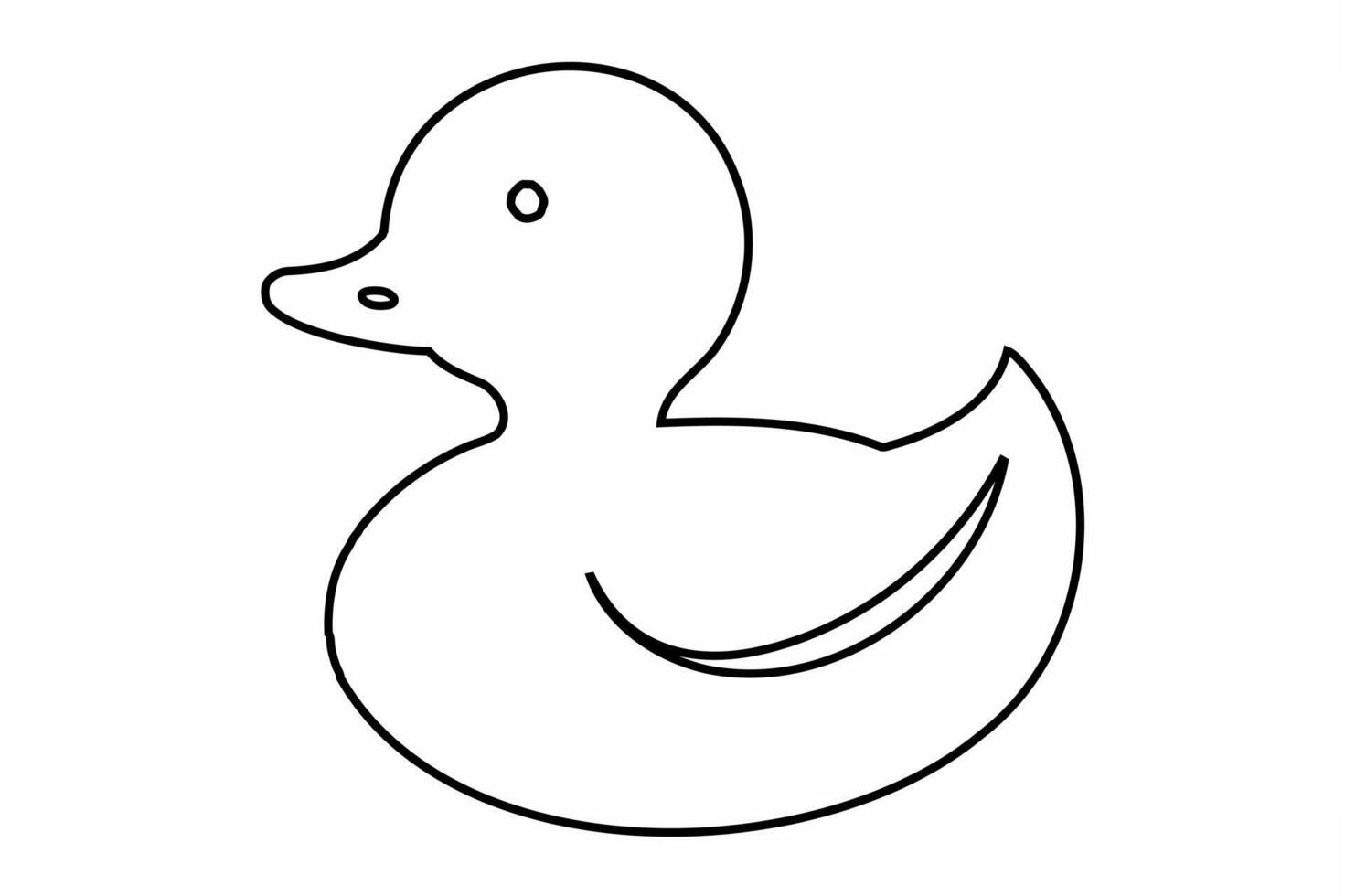Black outline of a rubber duck isolated on a white background. Bath toy duck icon. Concept of minimalism, bath toy, simple design. Print, icon, logo, template, design element, coloring page vector