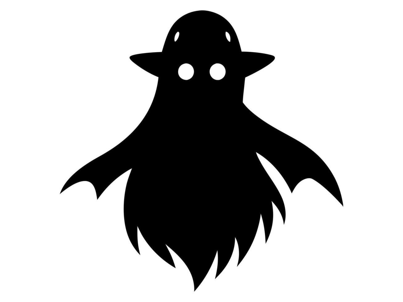 Black silhouette of ghost isolated on white background. Concept of spooky spirit, Halloween symbol, minimalist style, eerie apparition, horror, sinister poltergeist. Print, icon, design element vector