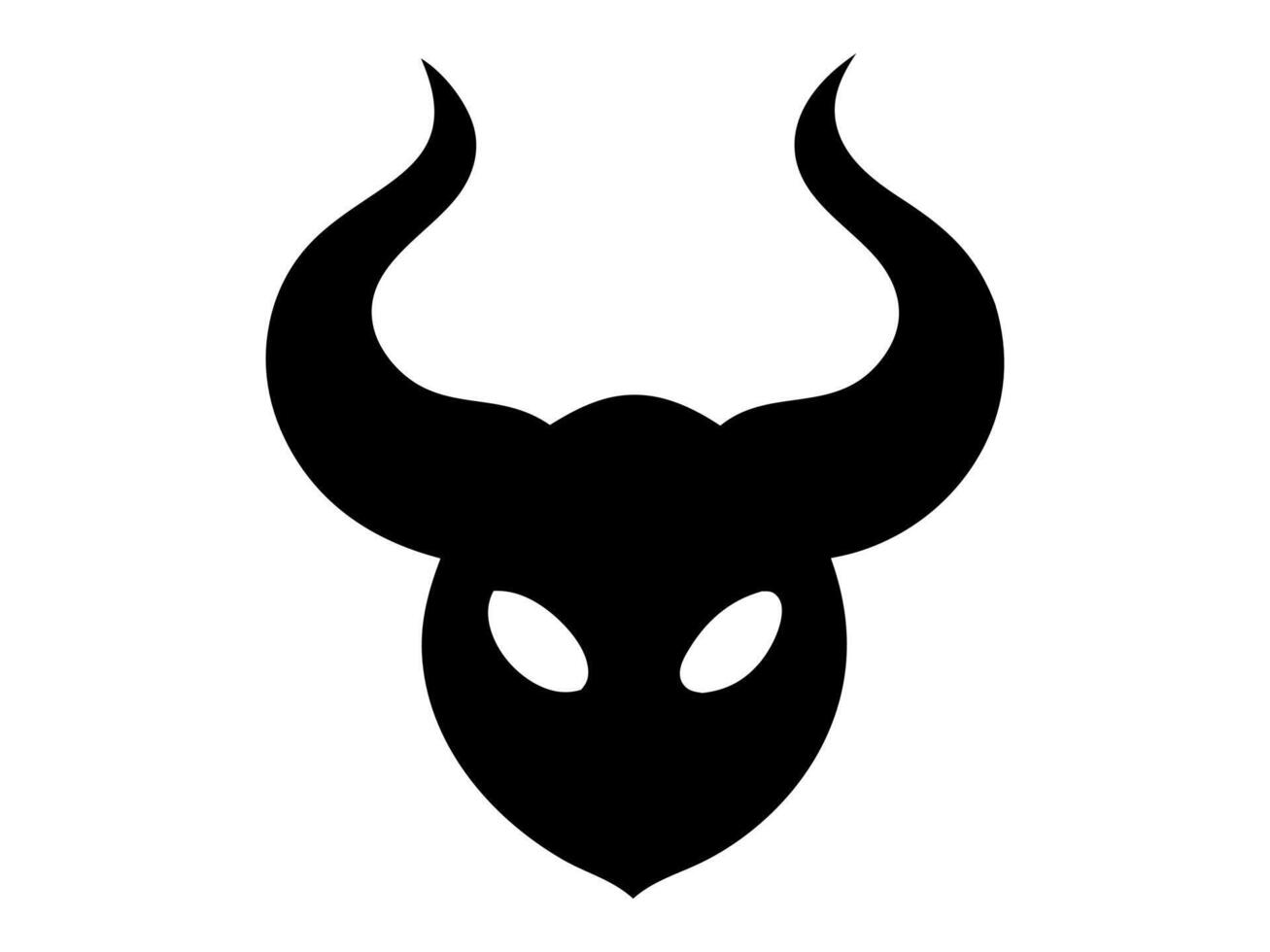 Black silhouette of a devil face isolated on a white background. Demon head with horns. Concept of Halloween, monster, fantasy, minimalist style, fierce, evil. Print, icon, design element. vector