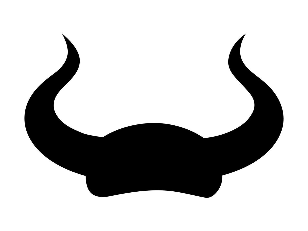 Black silhouette of devil horns with a curved shape design. Demon Horns. Concept of Halloween, evil, fantasy, spooky, horror. Isolated on white background. Print, design element. vector