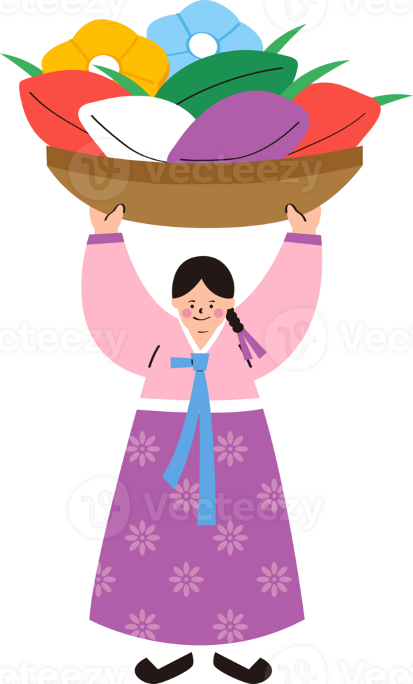 girl hold the basket of songpyeon png