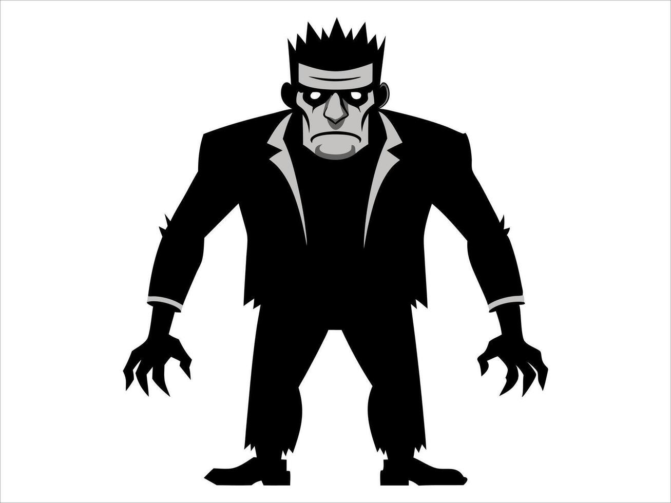 Black silhouette of Frankenstein monster isolated on a white background. Concept of Halloween, horror character, comic style, spooky creature. Print, icon, design element vector
