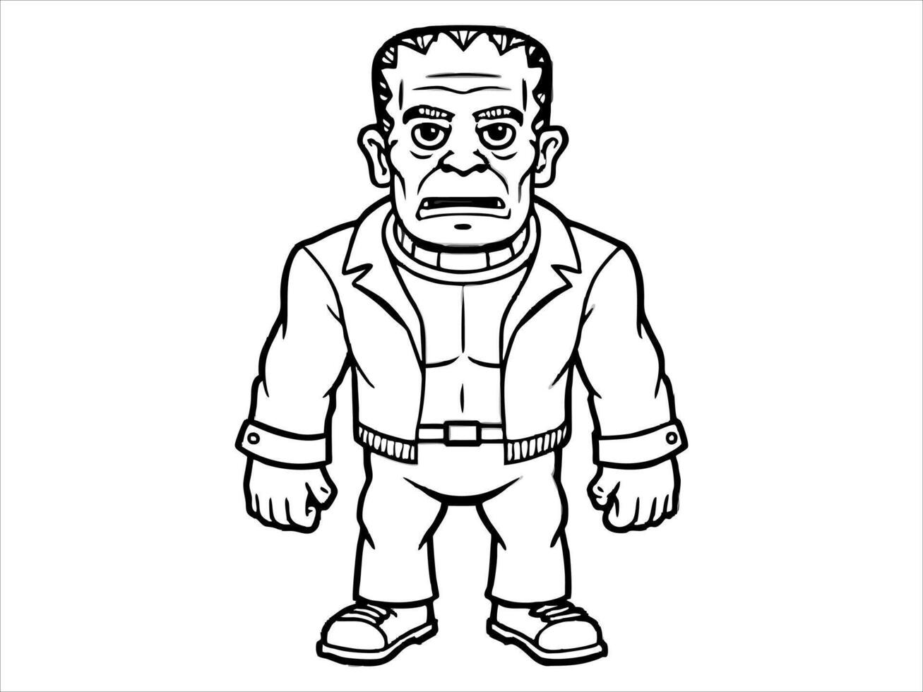 Black outline of Frankenstein monster isolated on a white background. Concept of Halloween, horror character, comic style, spooky creature. Print, icon, design element vector