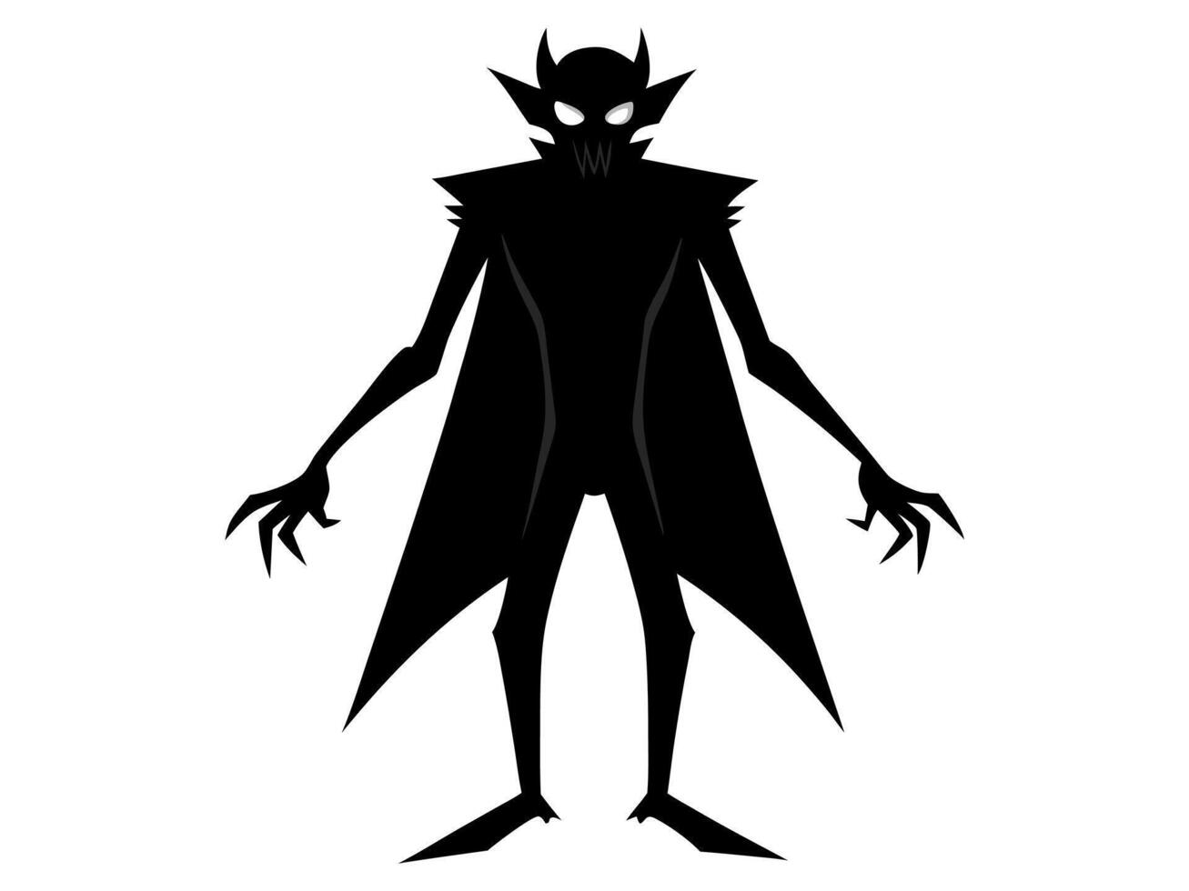 Black silhouette of vampire isolated on a white background. Whimsical monster. Concept of Halloween, spooky creature, minimalist style, fantasy icon. Print, icon, design element vector