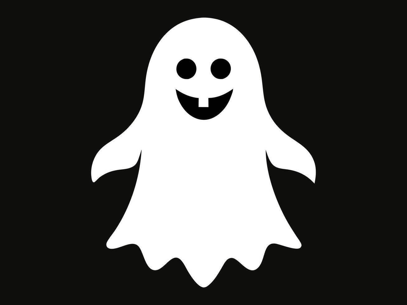 White ghost silhouette isolated on a black background, concept of Halloween, spooky spirit, minimalist style, cute phantom illustration, icon, design element. vector