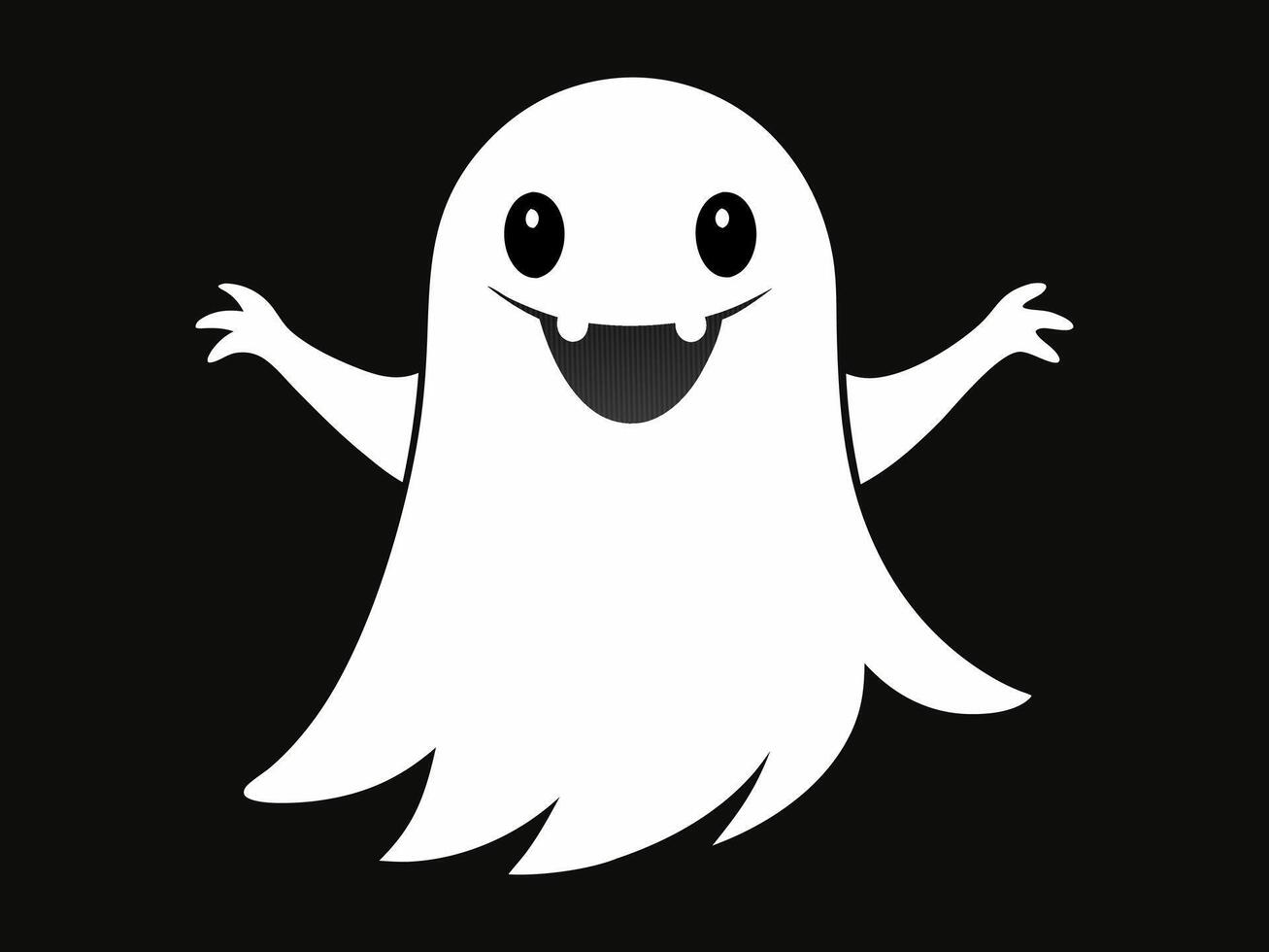 White ghost silhouette isolated on a black background, concept of Halloween, spooky spirit, minimalist style, cute phantom illustration, icon, design element. vector