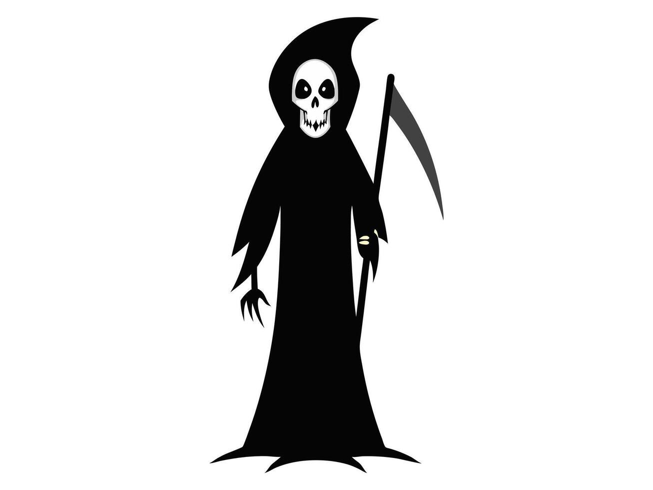 Black silhouette of the Grim Reaper isolated on a white background. Concept of death, spooky figure, minimalist style, Halloween. Print, digital art, illustration, design element vector