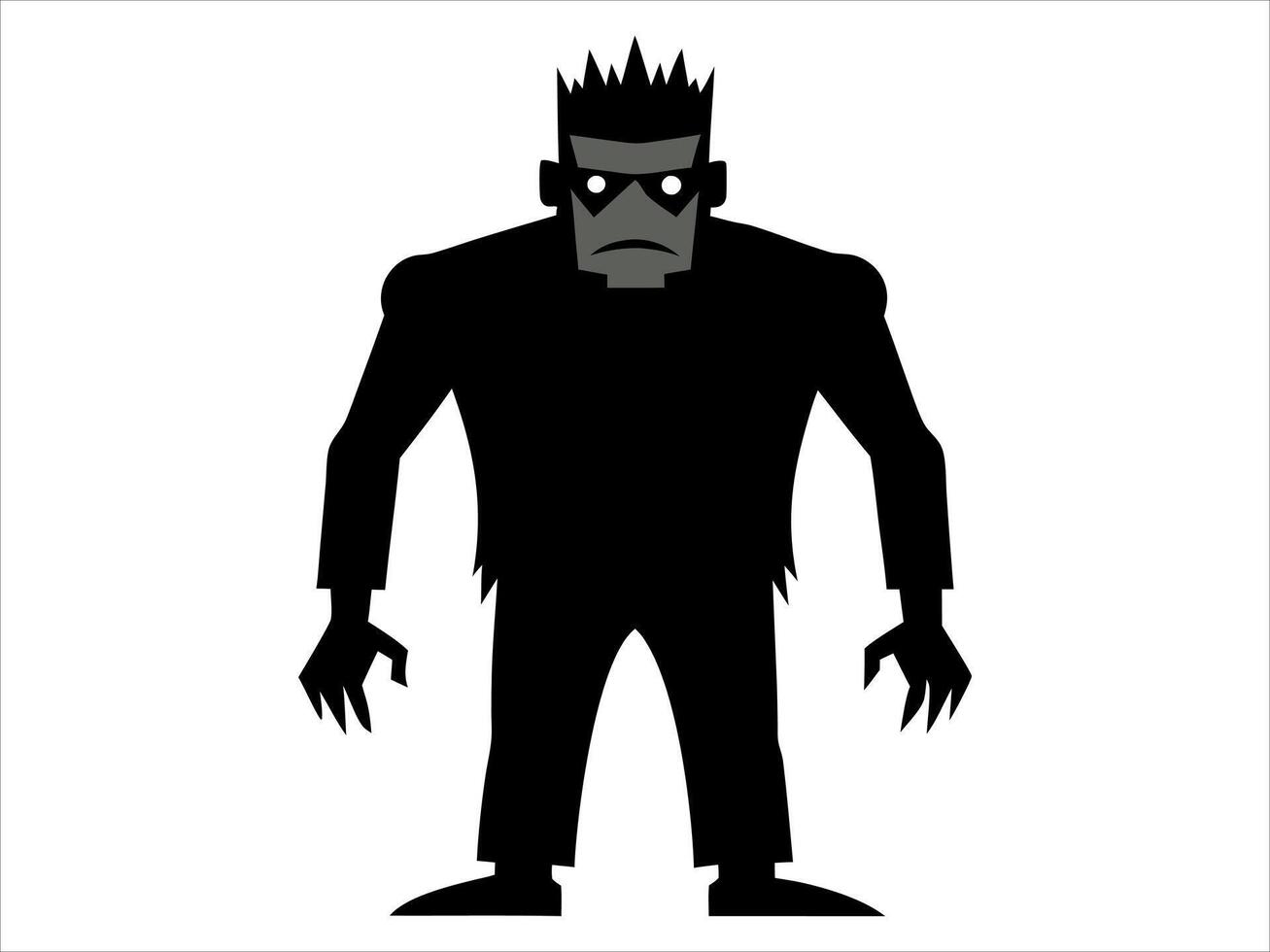 Black silhouette of Frankenstein monster isolated on a white background. Concept of Halloween, horror character, comic style, spooky creature. Print, icon, design element vector