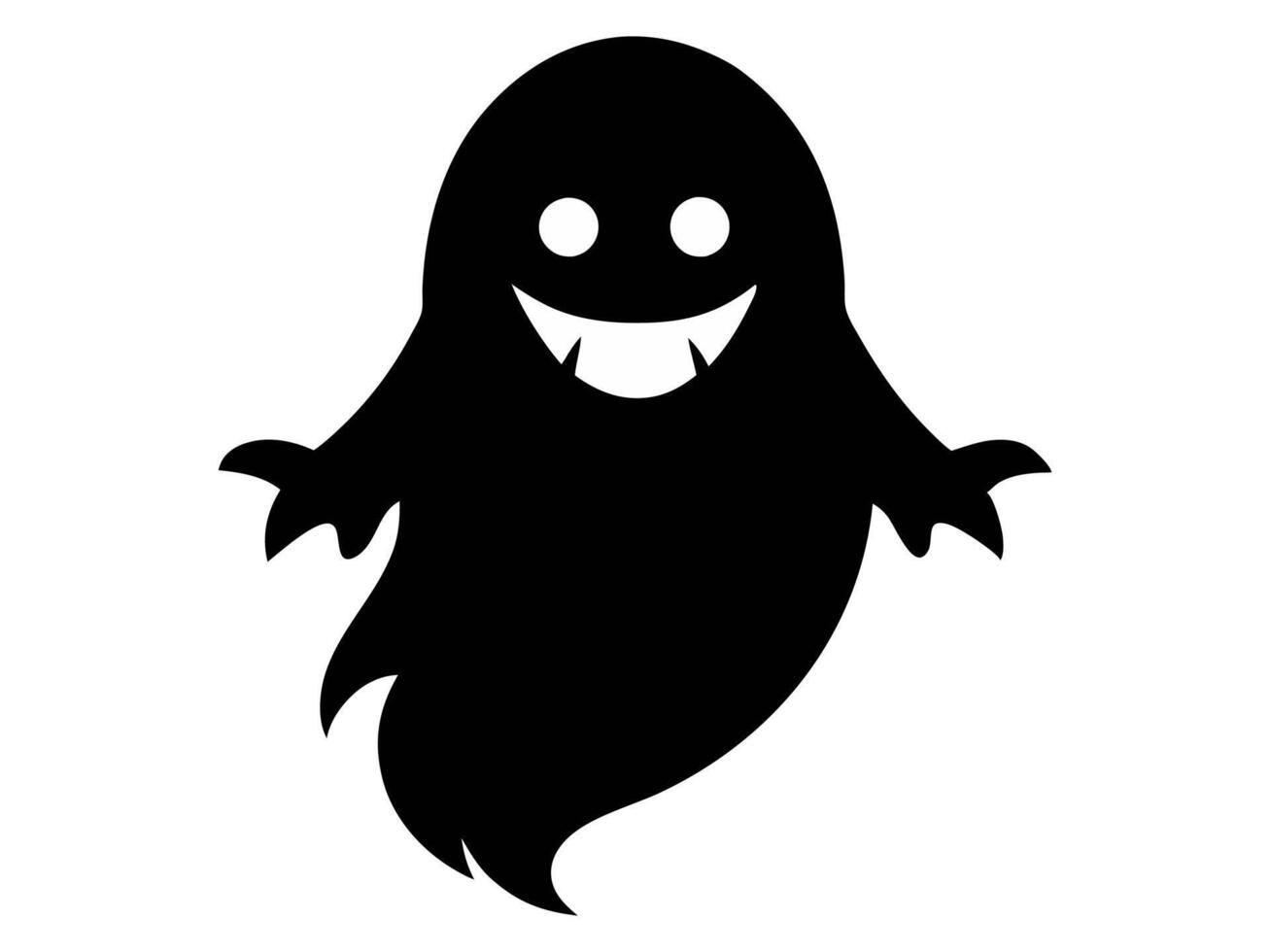 Black silhouette of a ghost isolated on white background. Concept of spooky spirit, Halloween symbol, minimalist design, cute phantom. Print, icon, design element. vector
