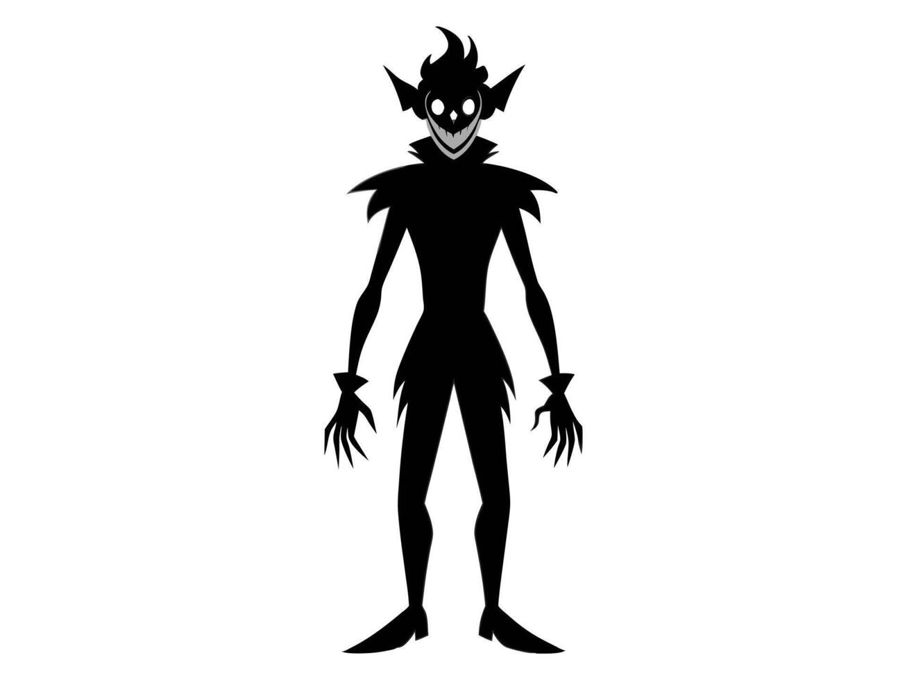 Black silhouette of evil clown with a creepy grin isolated on a white background. Concept of Halloween, circus performer, horror, spooky character. Print, art, design element, illustration vector