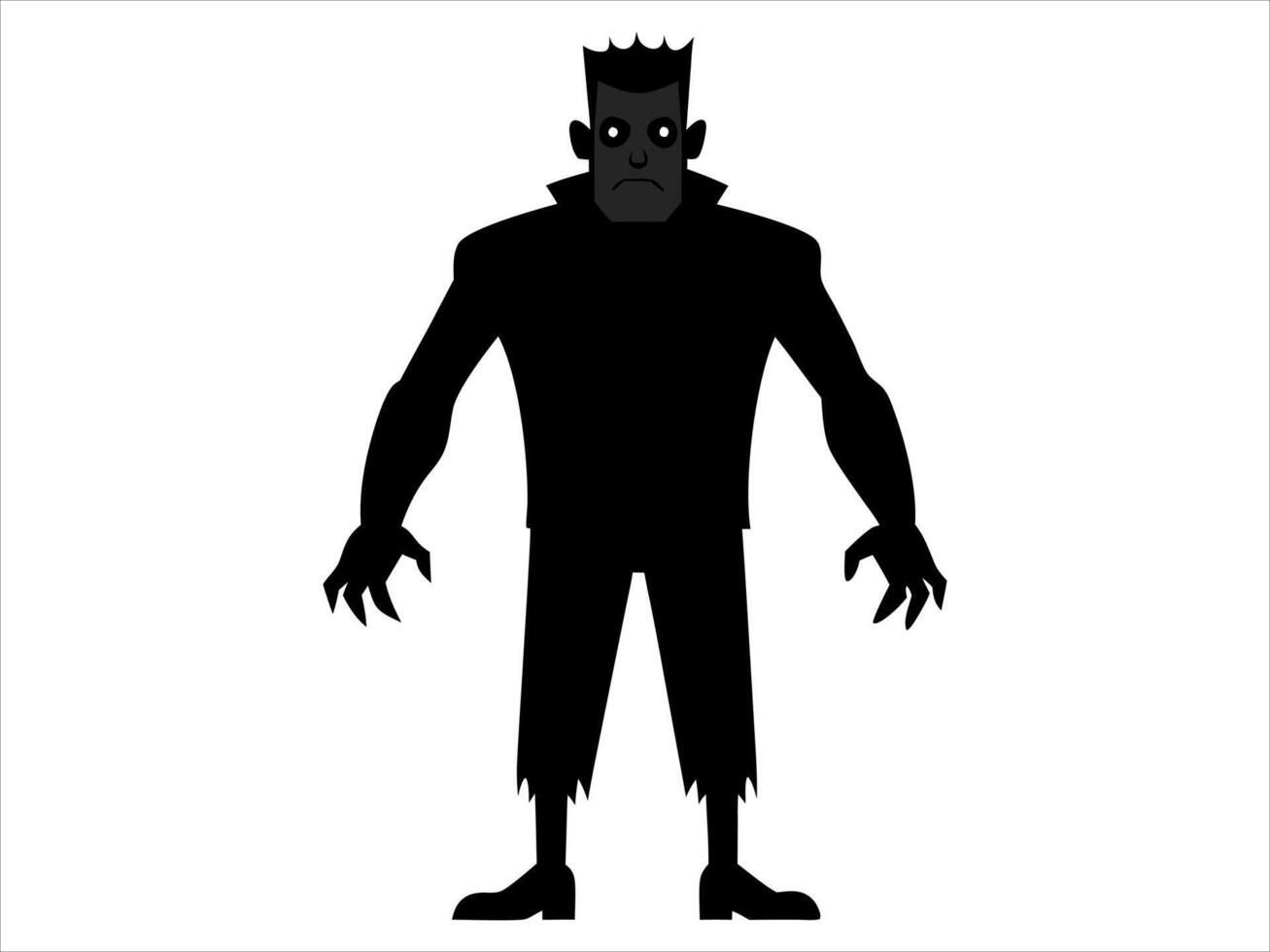 Black silhouette of Frankenstein monster isolated on a white background. Concept of Halloween, horror character, comic style, spooky creature. Print, icon, design element vector