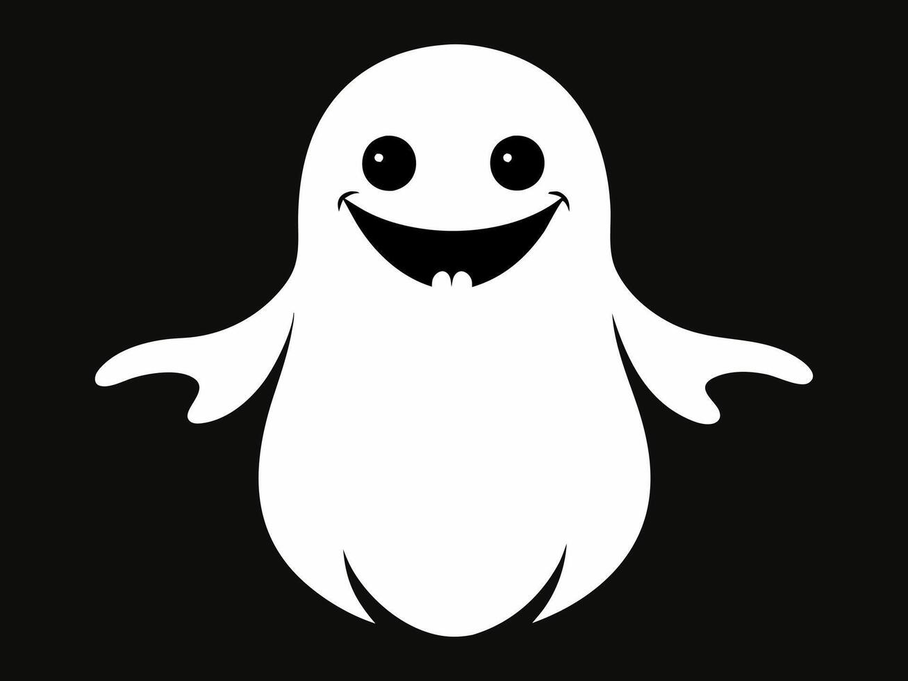 White ghost silhouette isolated on a black background, concept of Halloween, spooky spirit, minimalist style, cute phantom illustration, icon, design element. vector