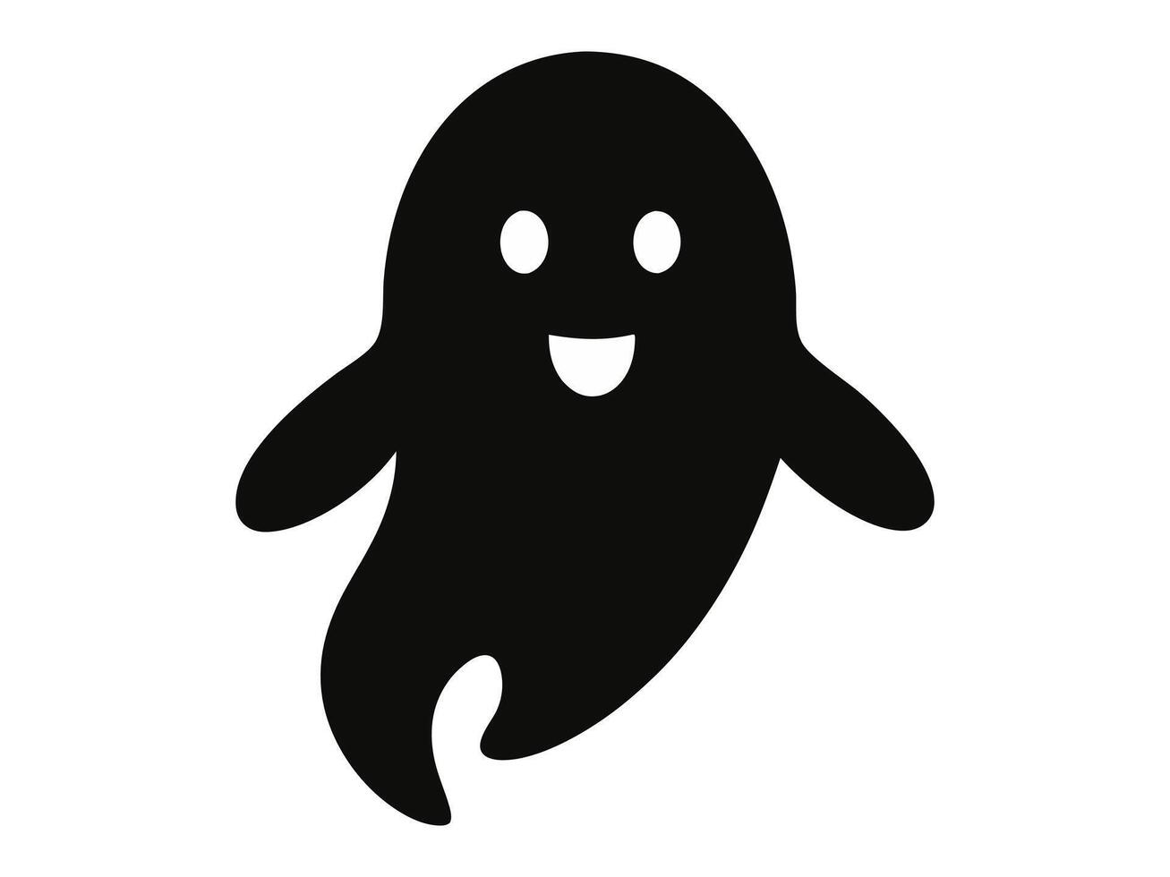 Black silhouette of a ghost isolated on white background. Concept of spooky spirit, Halloween symbol, minimalist design, cute phantom. Print, icon, design element. vector