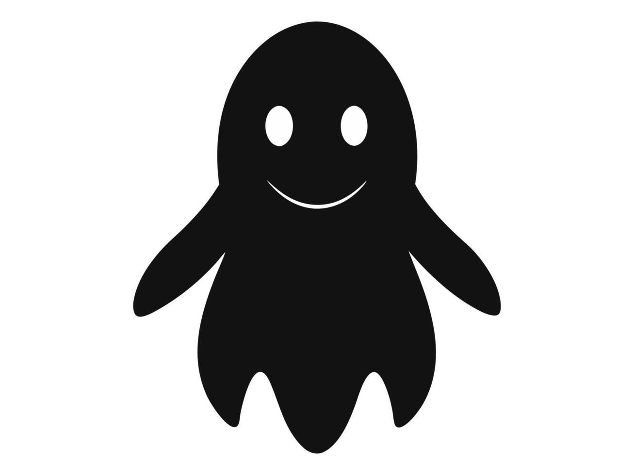 Black silhouette of a ghost isolated on white background. Concept of spooky spirit, Halloween symbol, minimalist design, cute phantom. Print, icon, design element. vector