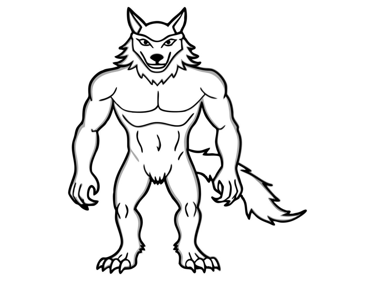 Black outline of cartoon werewolf isolated on a white background. Concept of Halloween character, mythical creature, monster, horror, fantasy, nightmare. Print, design element, illustration vector