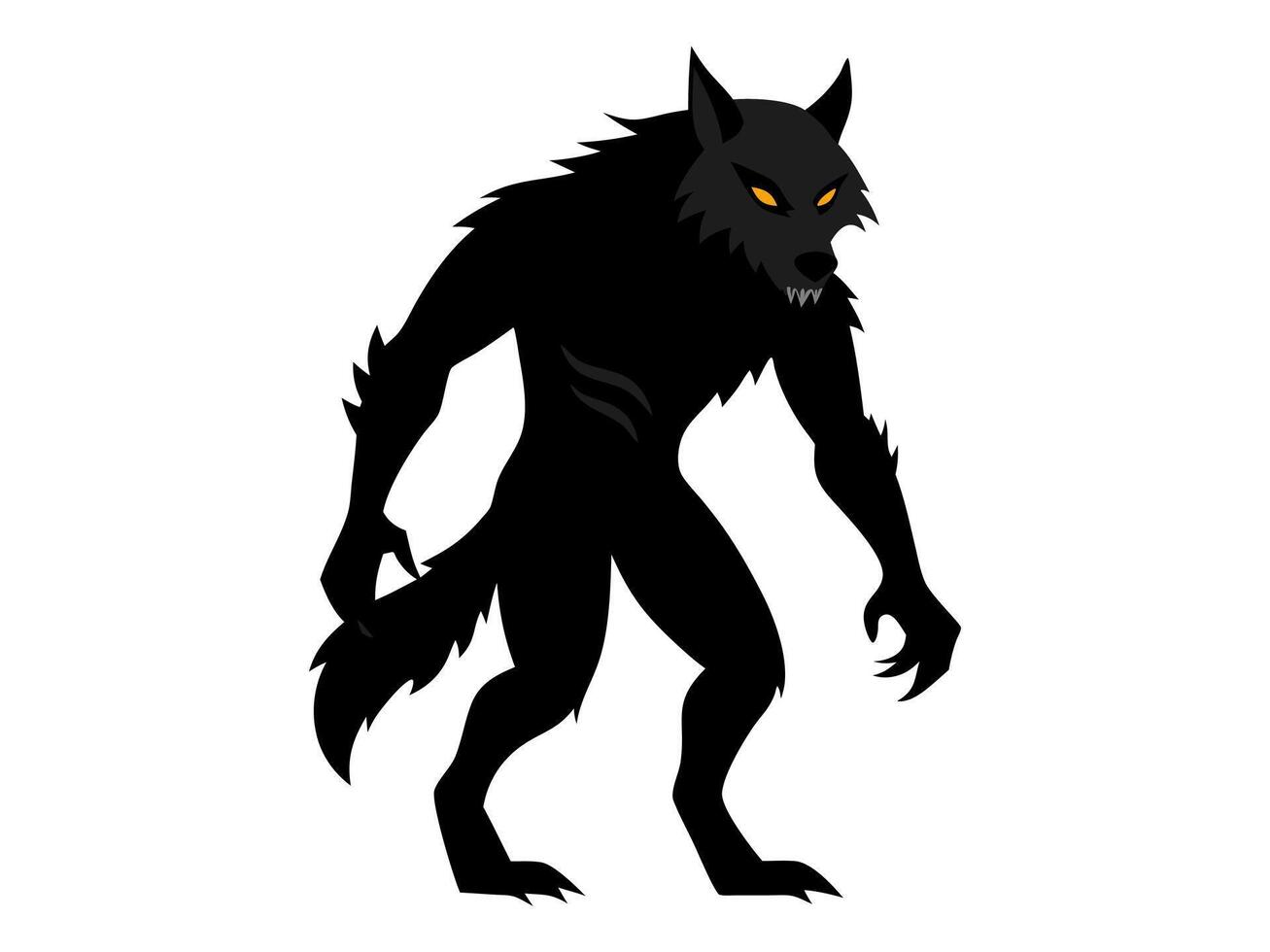 Black silhouette of a werewolf isolated on a white background. Concept of Halloween character, mythical creature, monster, horror, fantasy, nightmare. Print, design element, illustration vector