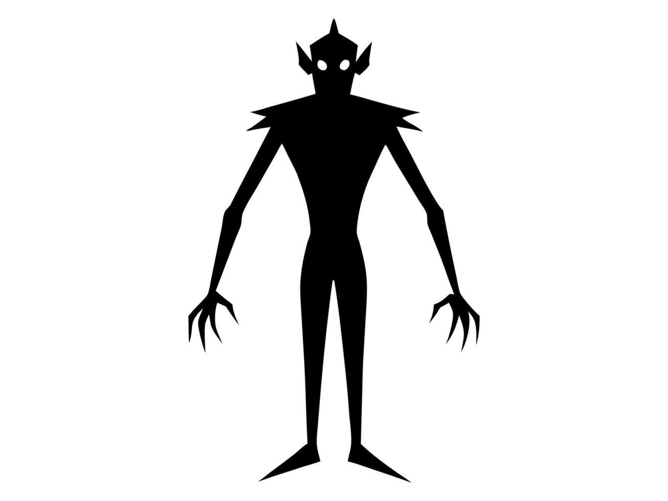 Black silhouette of a monster isolated on a white background. Concept of fantasy creature, spooky figure, minimalist style, Halloween icon. Print, design element. vector