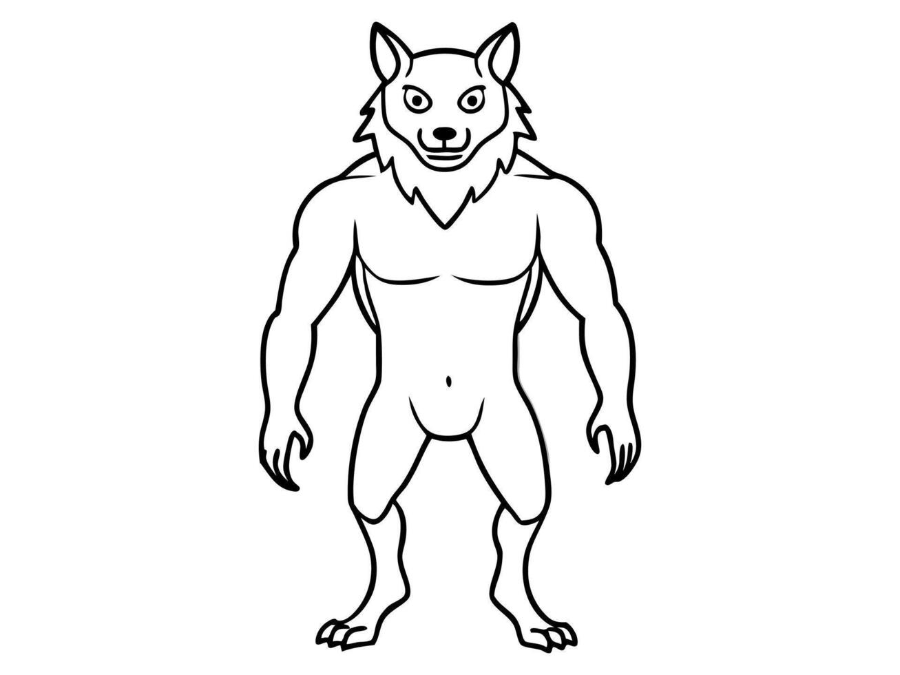 Black outline of cartoon werewolf isolated on a white background. Concept of Halloween character, mythical creature, monster, horror, fantasy, nightmare. Print, design element, illustration vector