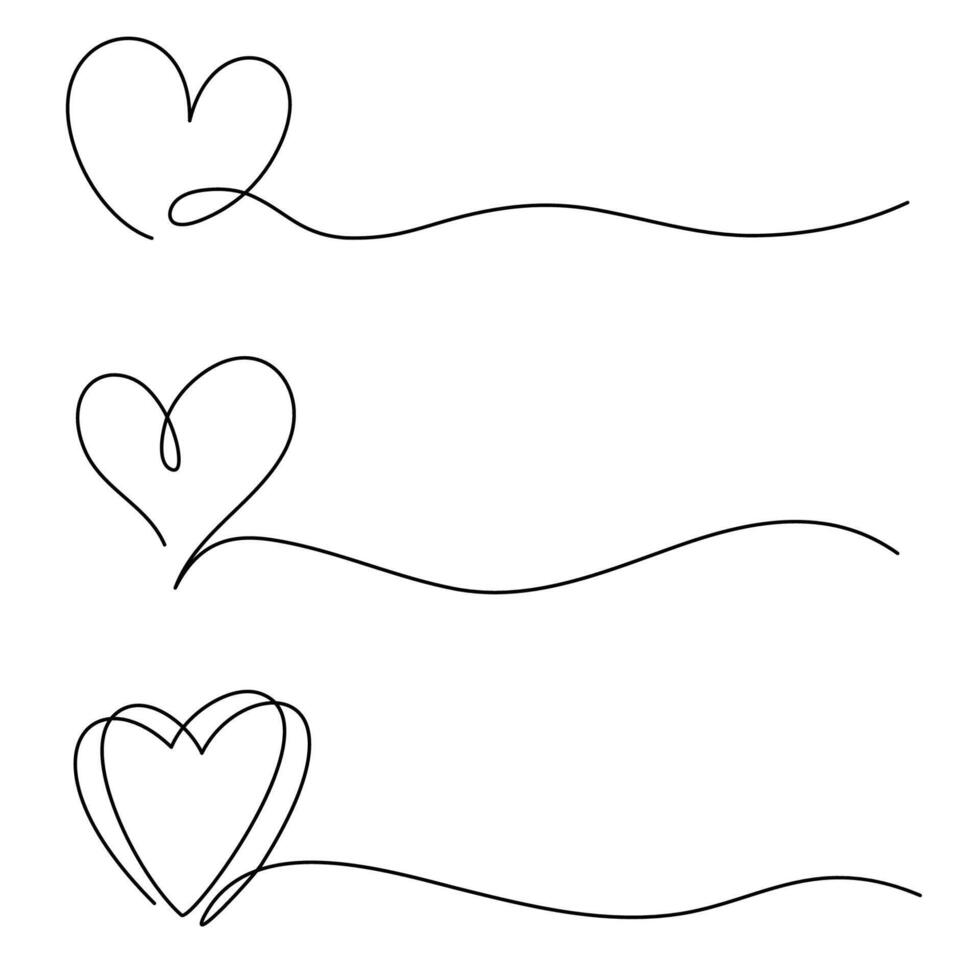 Heart one line drawing. Set of doodle illustrations vector