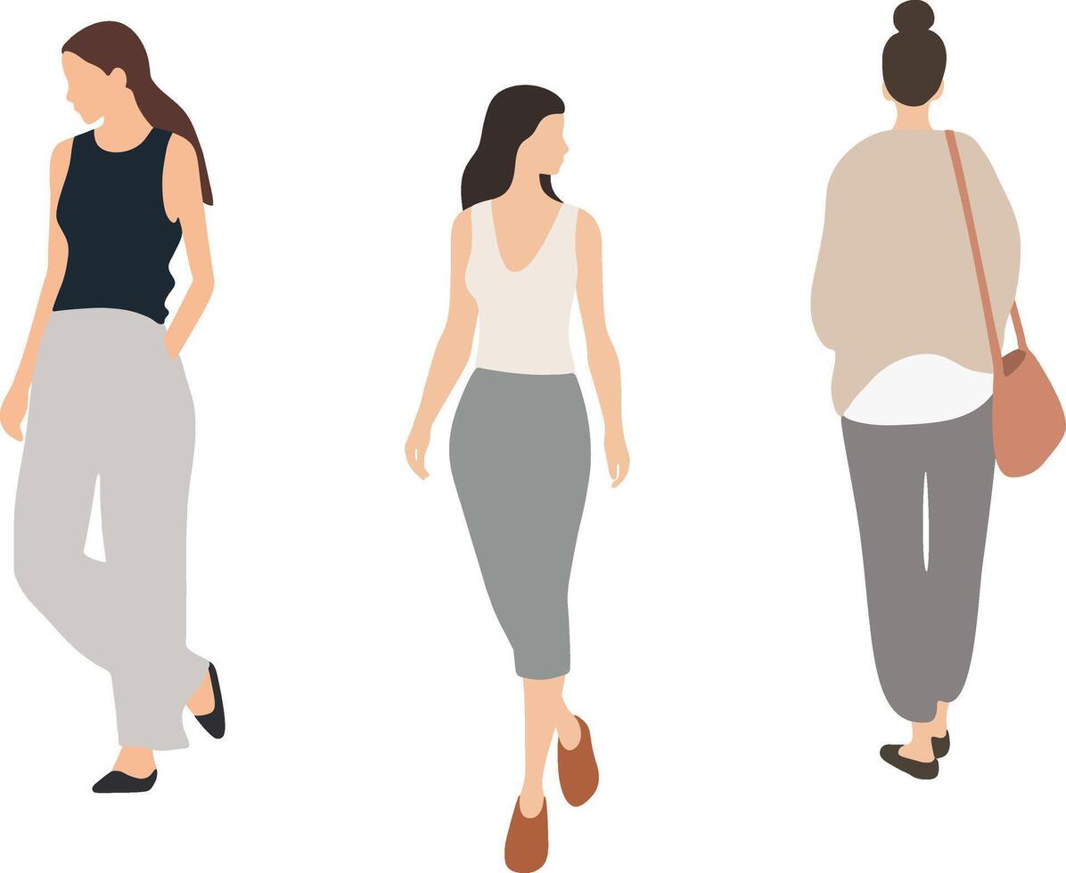 Flat people illustration, abstract women in casual clothing vector