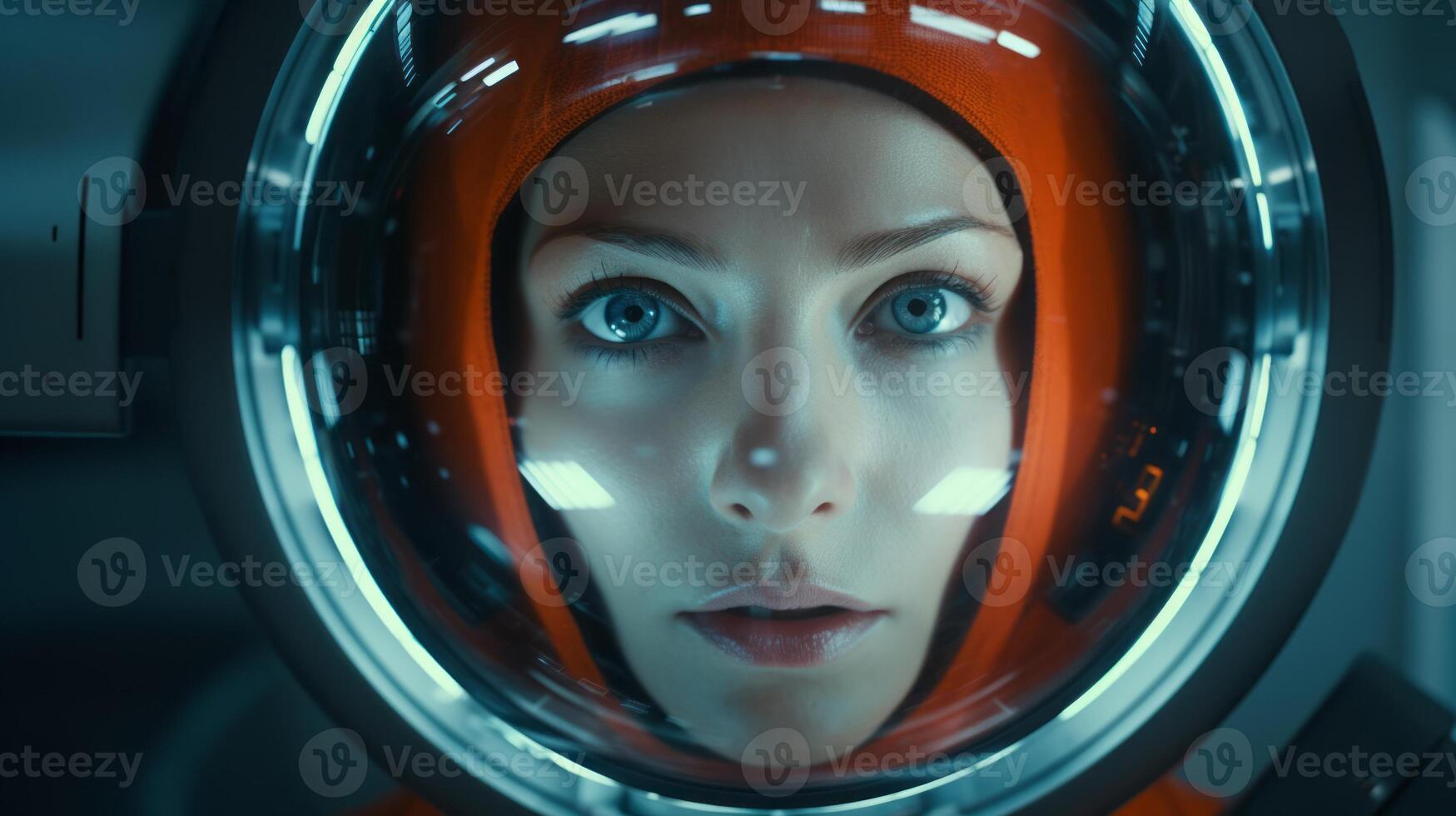 Portrait of a woman in a spaceship. . photo