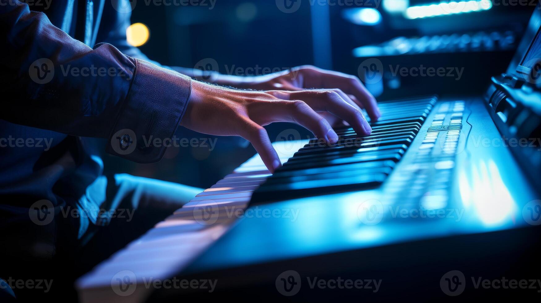 Musician playing keyboard with copy space. . photo