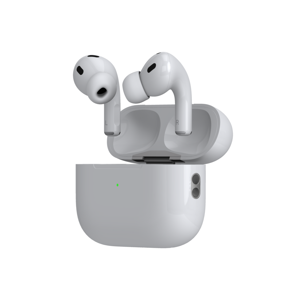 White earbuds in transparent background side view png