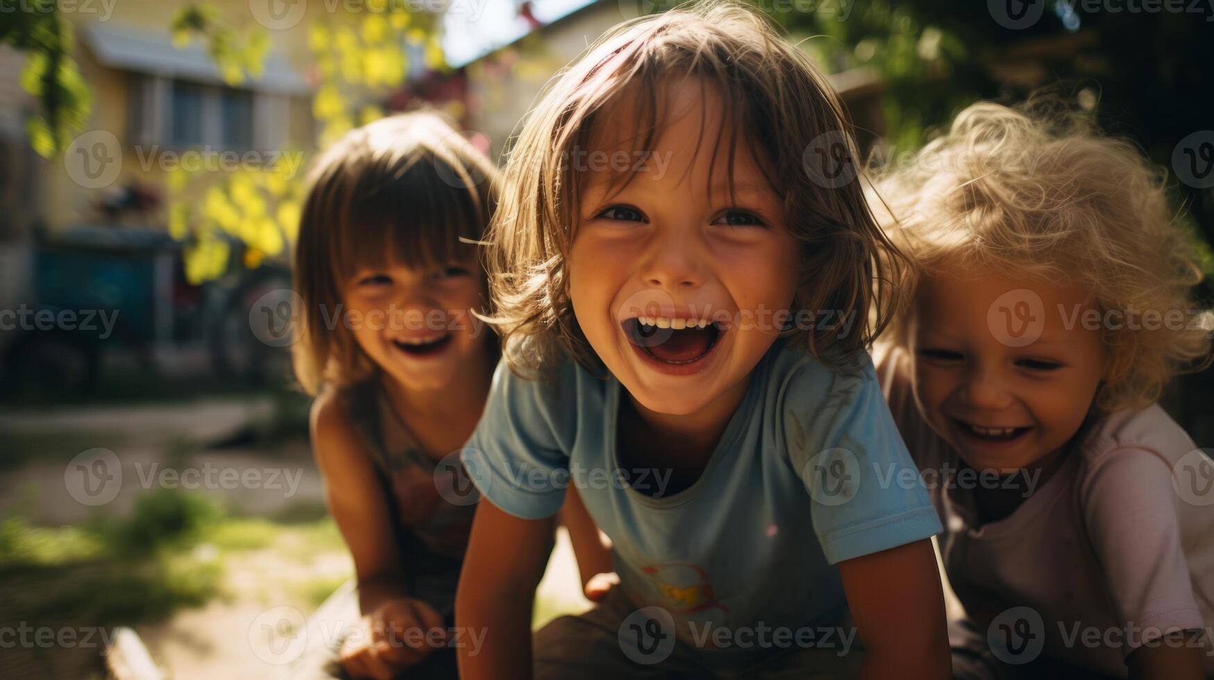 Joyful and smiling children. . photo