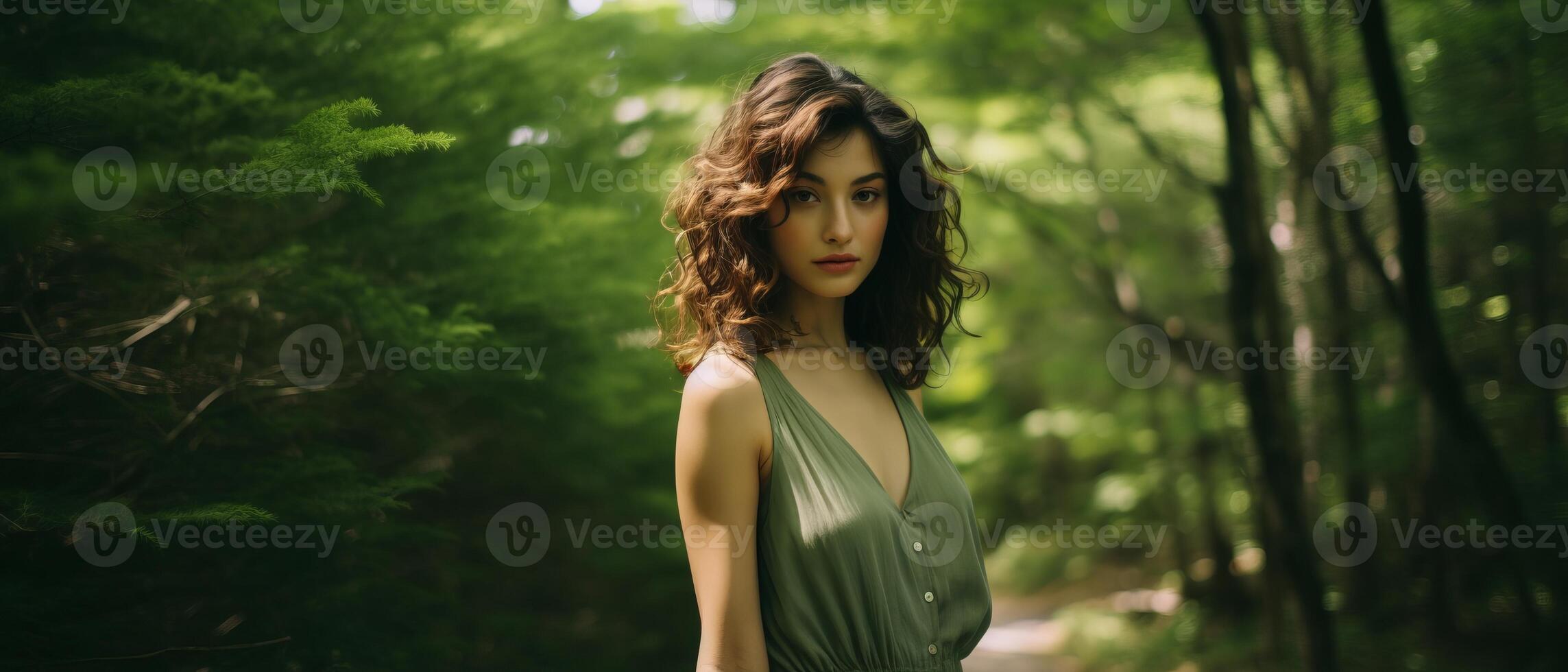 A beautiful girl in a magical forest. . photo