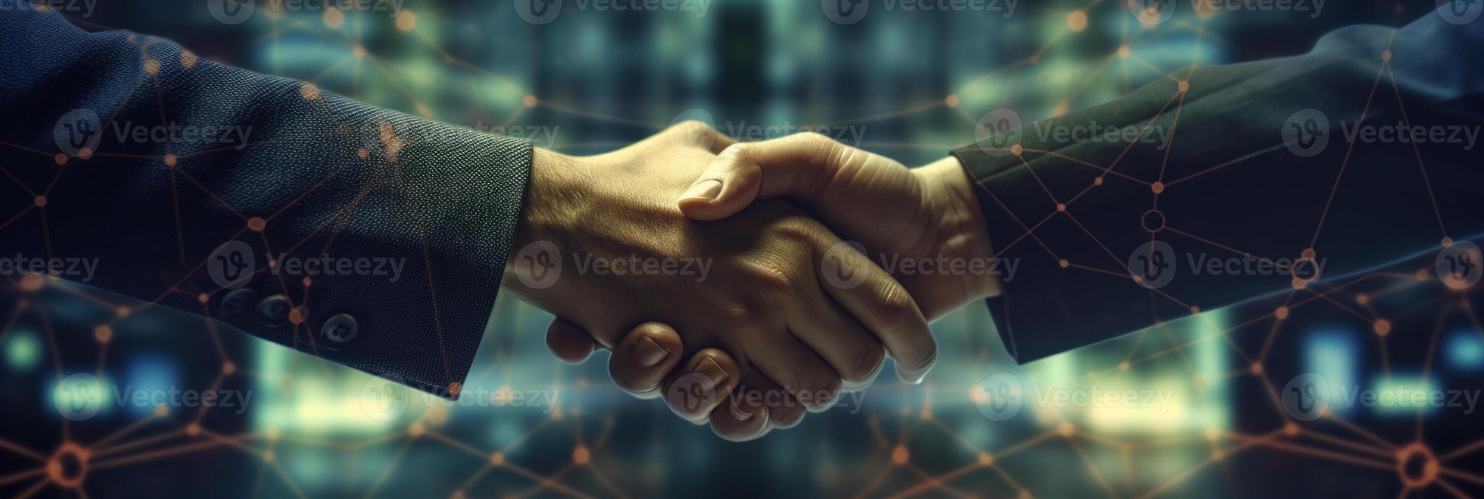Business networking concept with focus on customer support. A handshake that symbolizes cooperation and partnership between enterprises. . photo