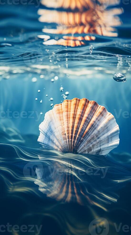 Sea shell in water. . photo
