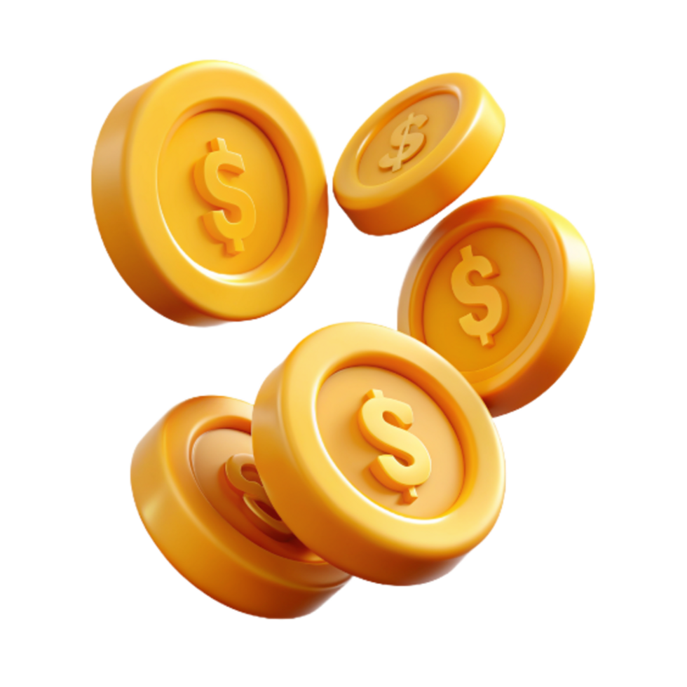 Flying Dollar Coins 3d Render png