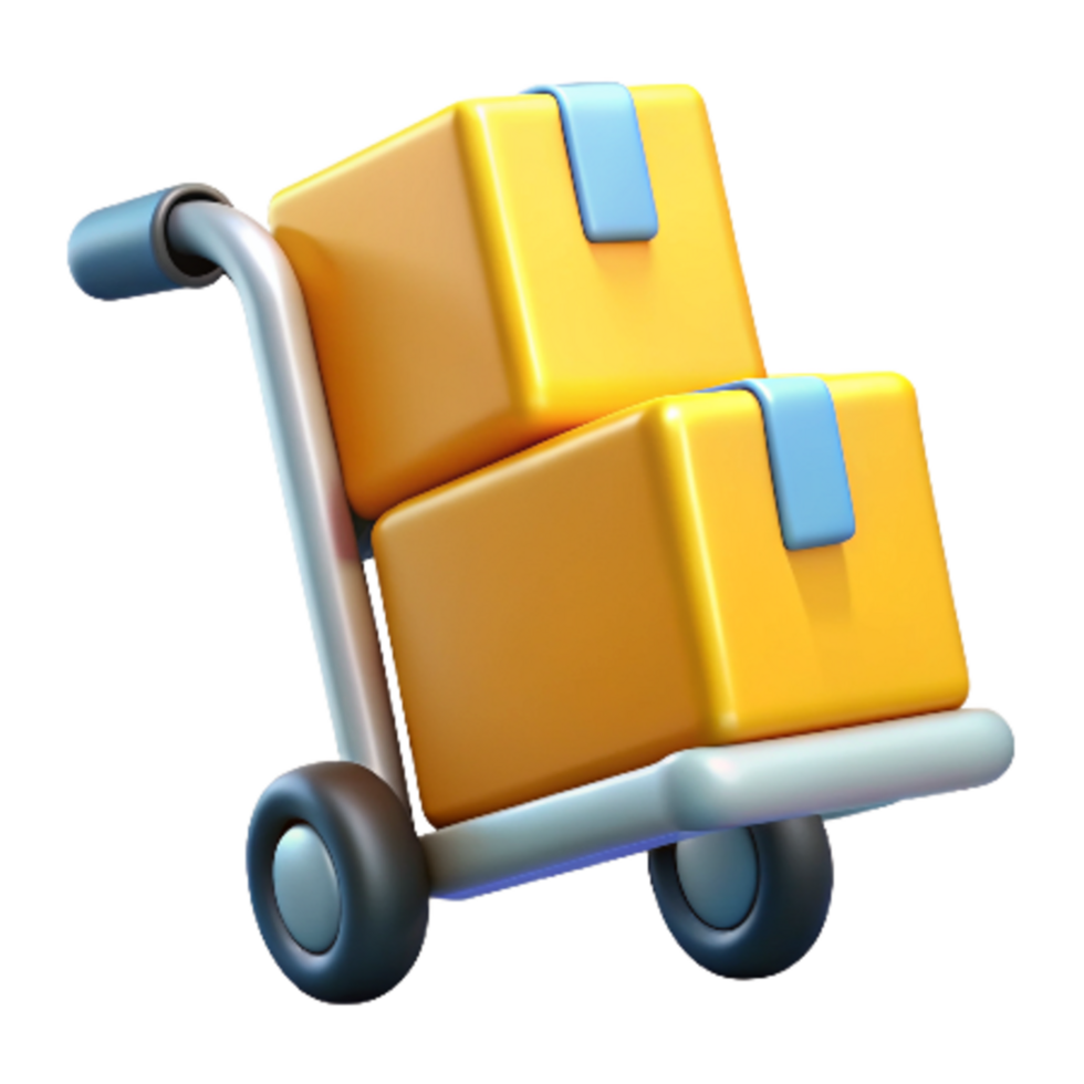 Boxes with Trolley 3d Render png