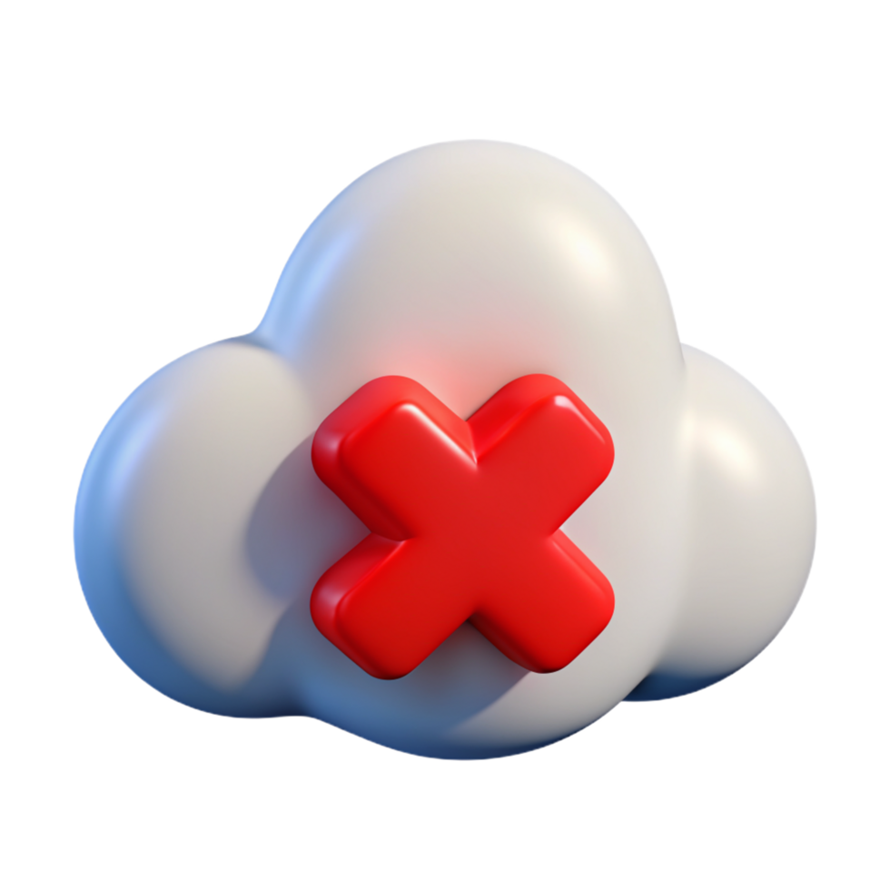 Cloud with Error Sign 3d Render png