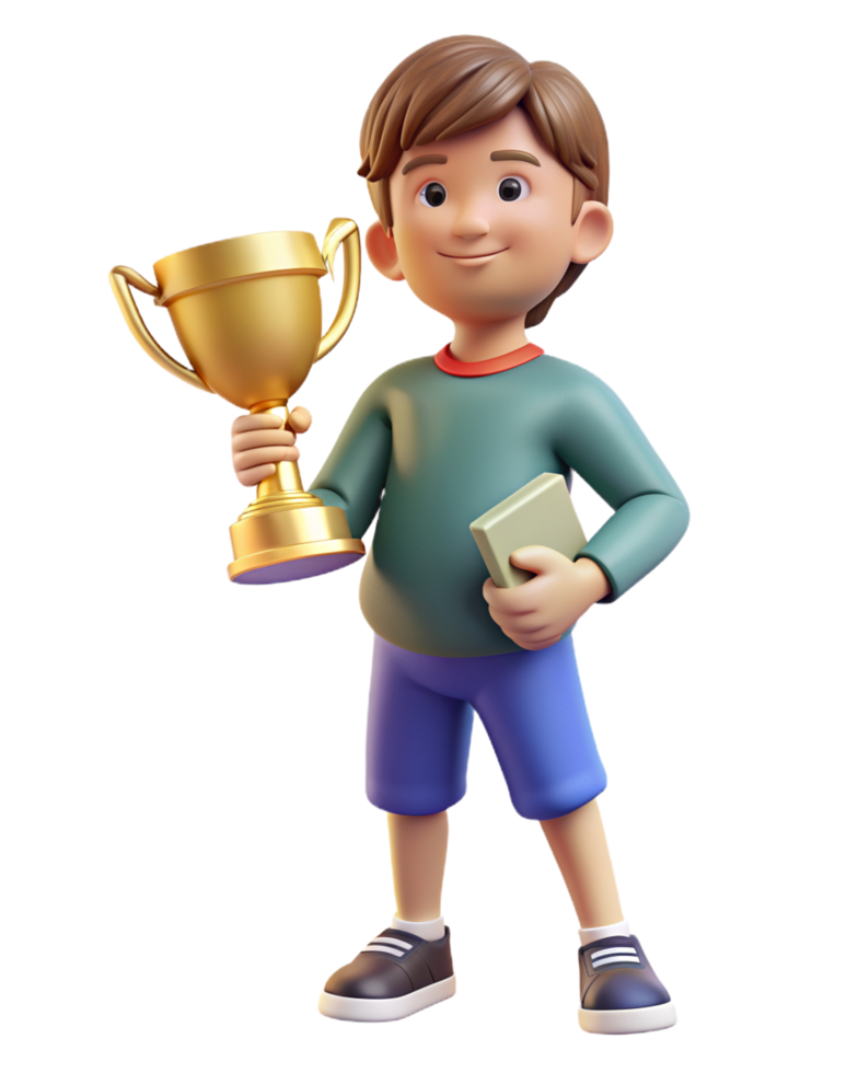 Boy Winning A Trophy 3d Image png