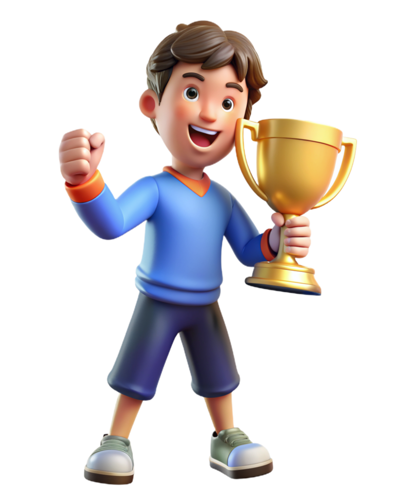 Boy Winning A Trophy 3d Mascot png