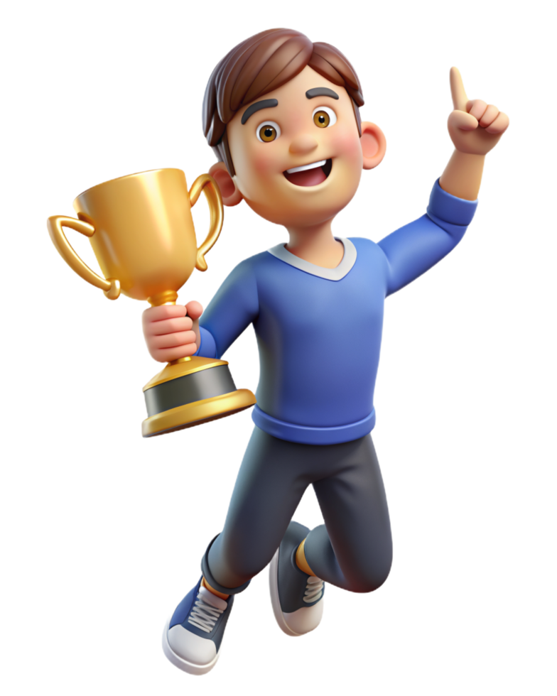 Boy Winning A Trophy 3d Concept png