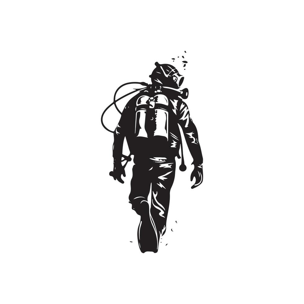 scuba driver silhouette design black and white color vector