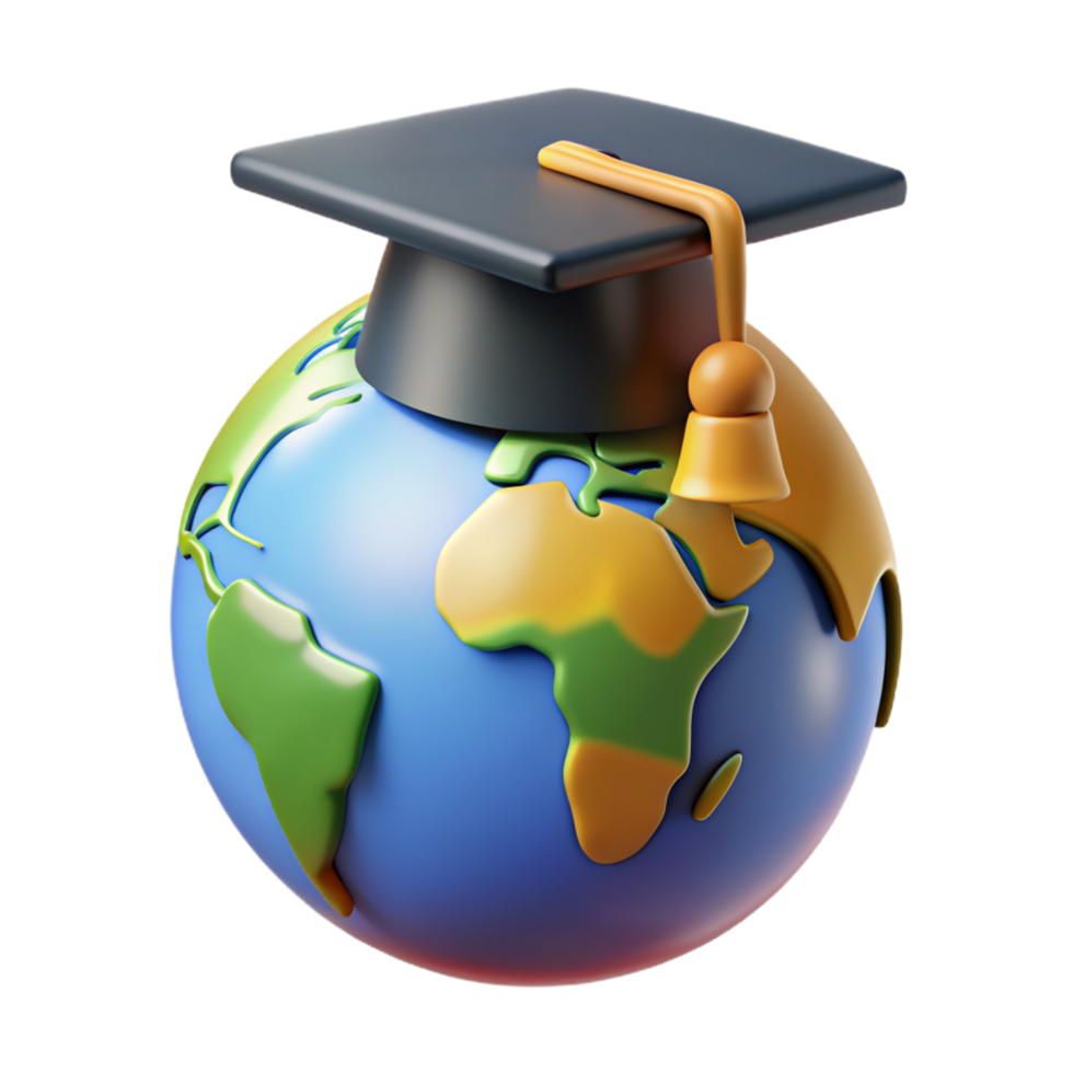 Globe World Map with Graduation Hat 3d Graphic png