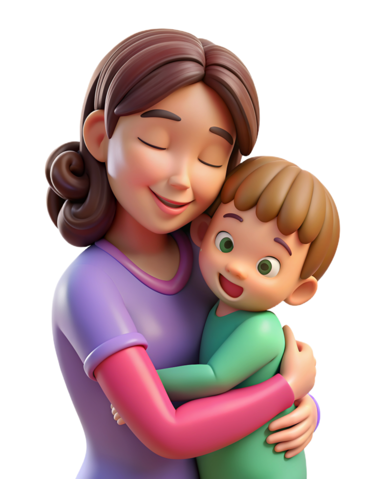 Mother Hugging Her Child 3d Render png