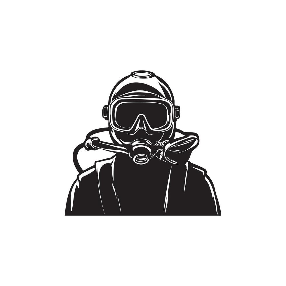 scuba driver silhouette design black and white color vector