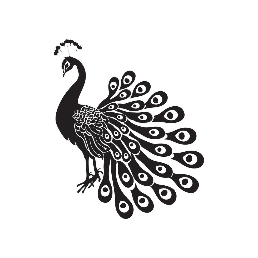 peacock silhouette design black and white color vector