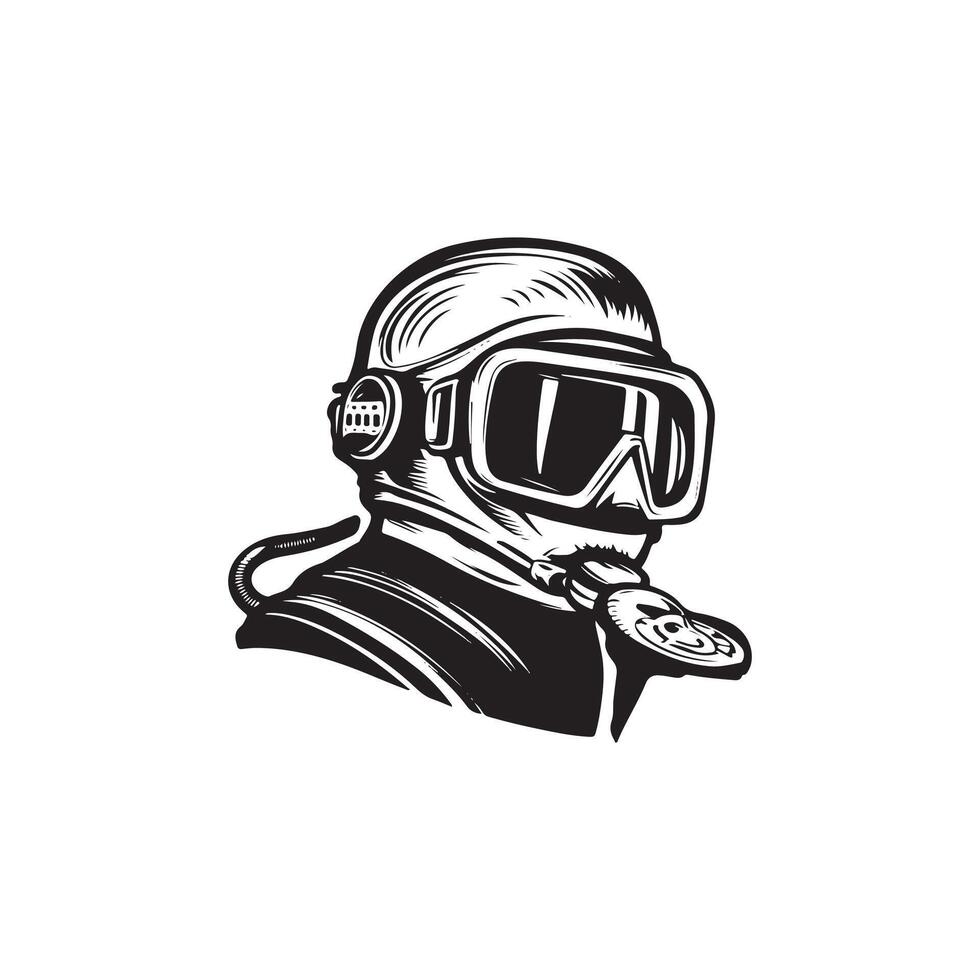 scuba driver silhouette design black and white color vector