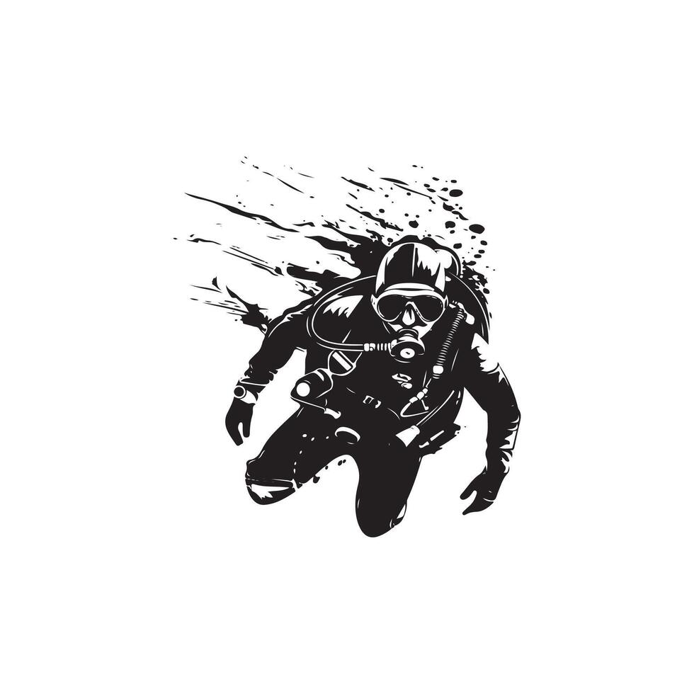 scuba driver silhouette design black and white color vector
