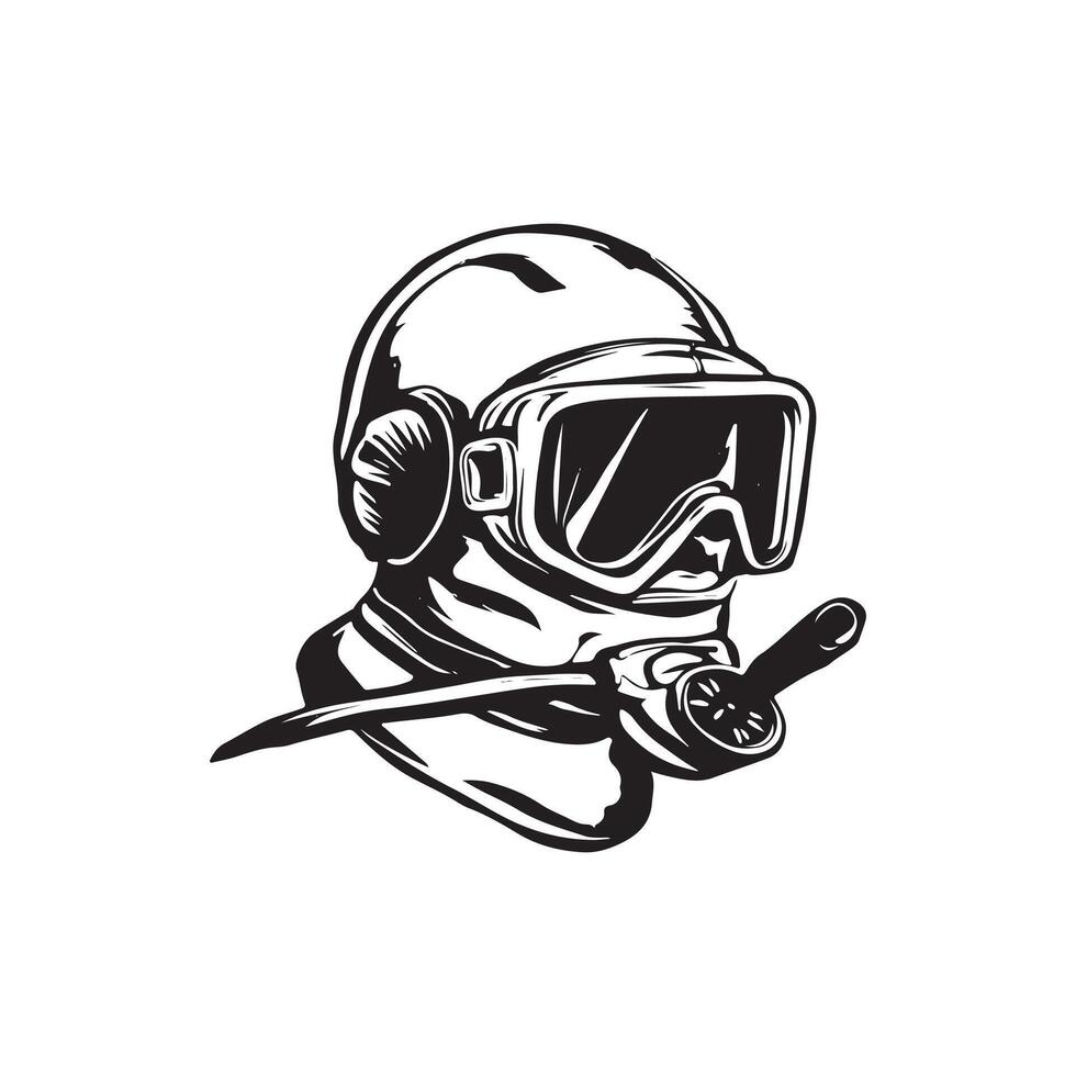 scuba driver silhouette design black and white color vector