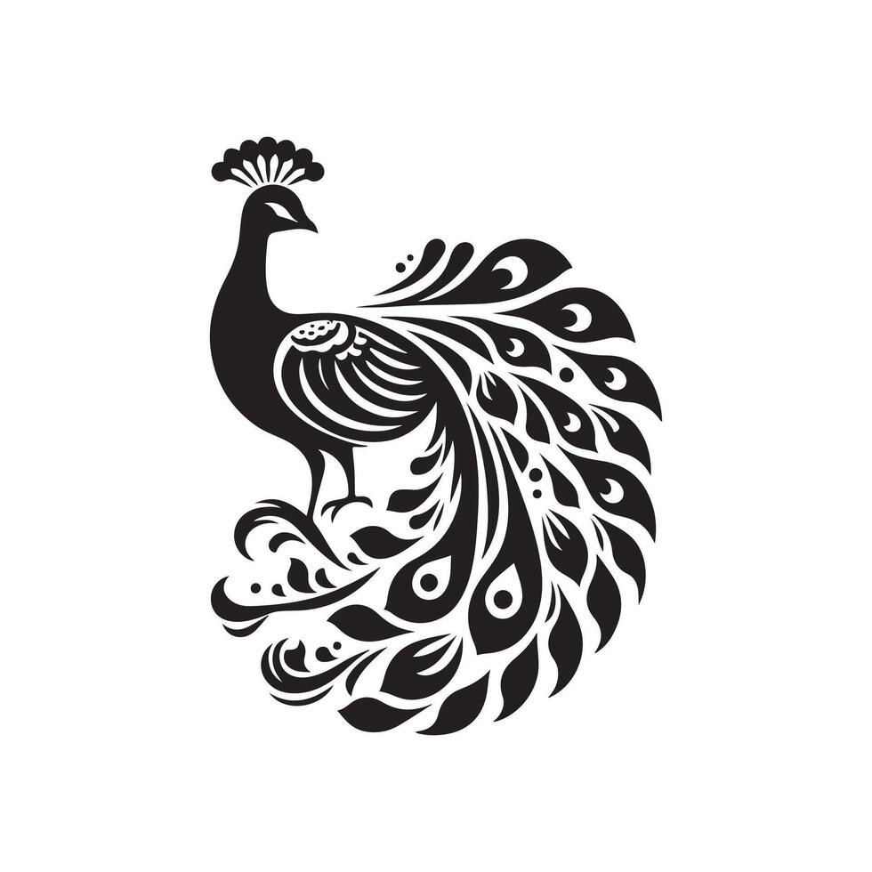 peacock silhouette design black and white color vector
